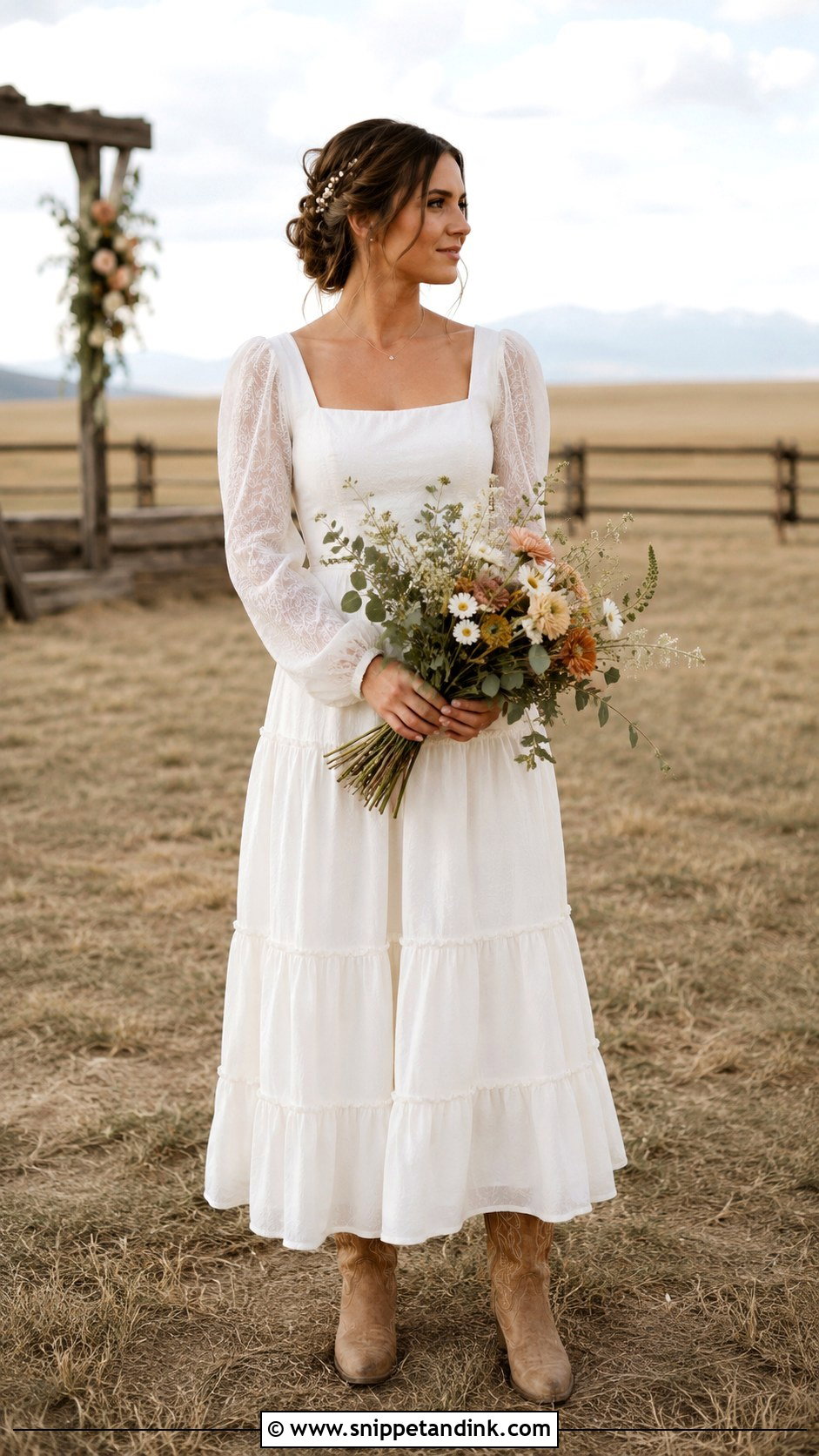 Square Neck Prairie Cowboy Wedding Dress - Snippet and Ink - 20 Cowboy Wedding Dress Ideas