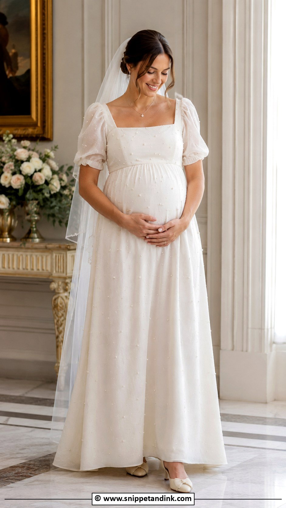 Square Neck Pregnant Wedding Dress - Snippet and Ink - 30 Pregnant Wedding Dress Ideas
