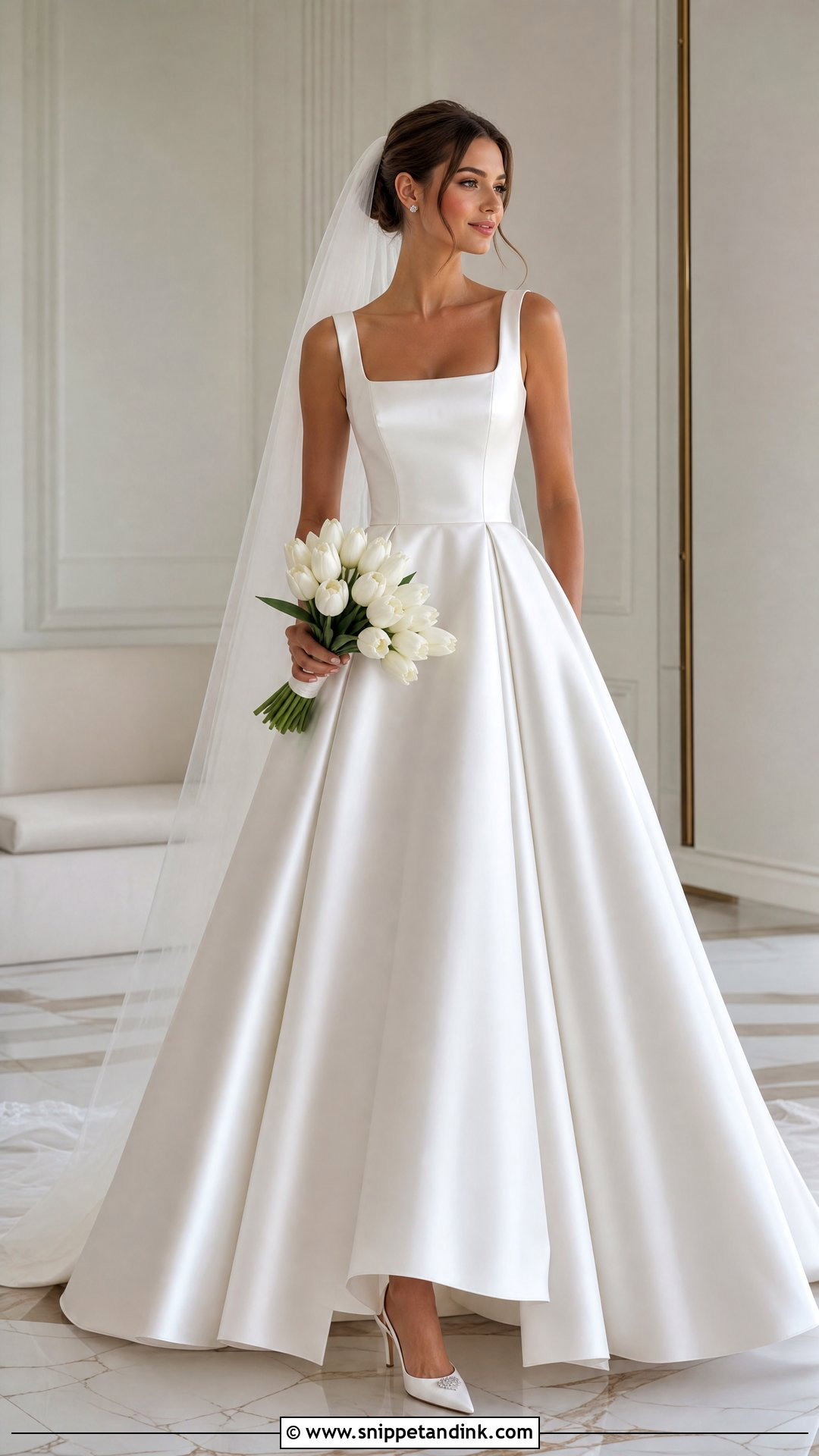 Square Neck Princess Satin Wedding Dress - Snippet and Ink - 20 Princess Satin Wedding Dresses