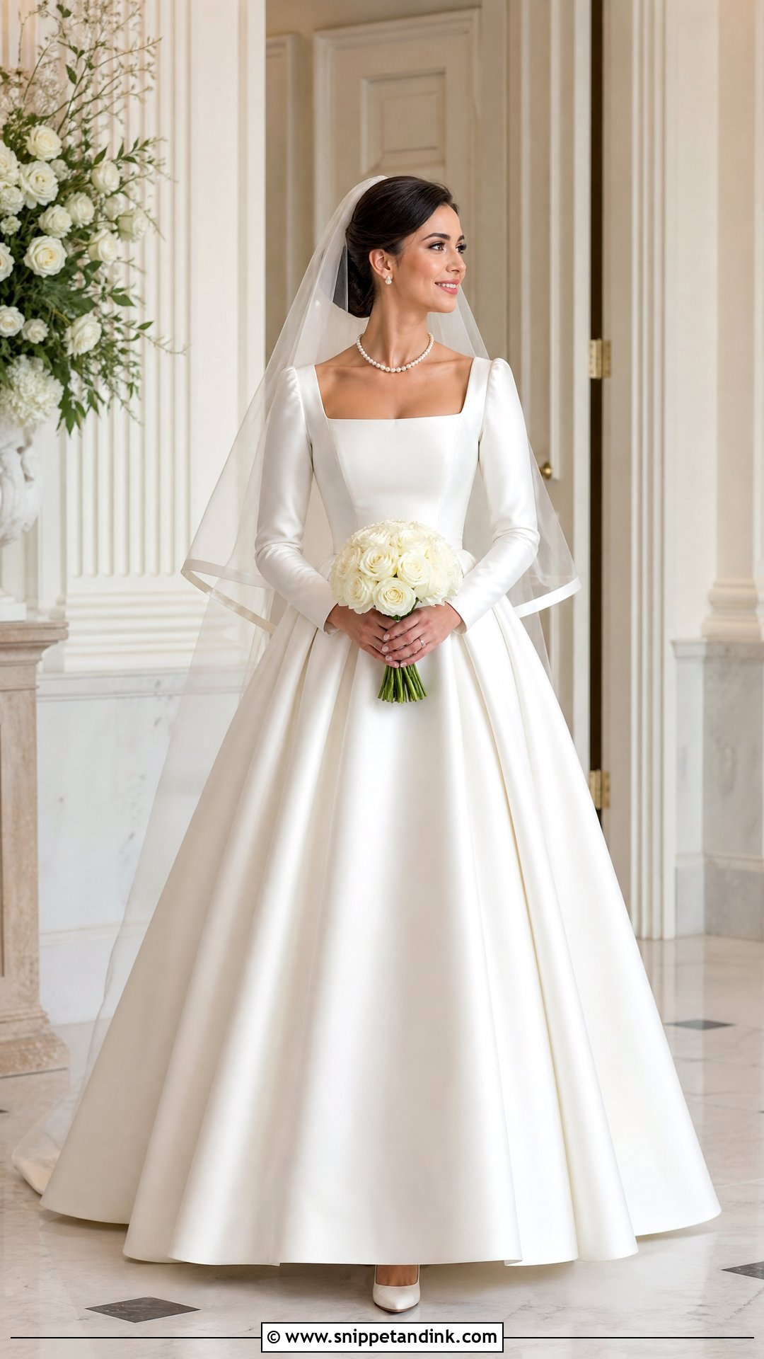 Square Neck Princess Wedding Dress With Long Sleeves - Snippet and Ink - 20 Princess Wedding Dresses Long Sleeve