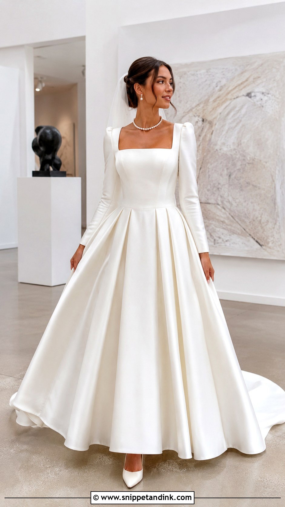 Square Neck Princess Wedding Dress With Sleeves - Snippet and Ink - 20 Princess Wedding Dresses with Sleeves