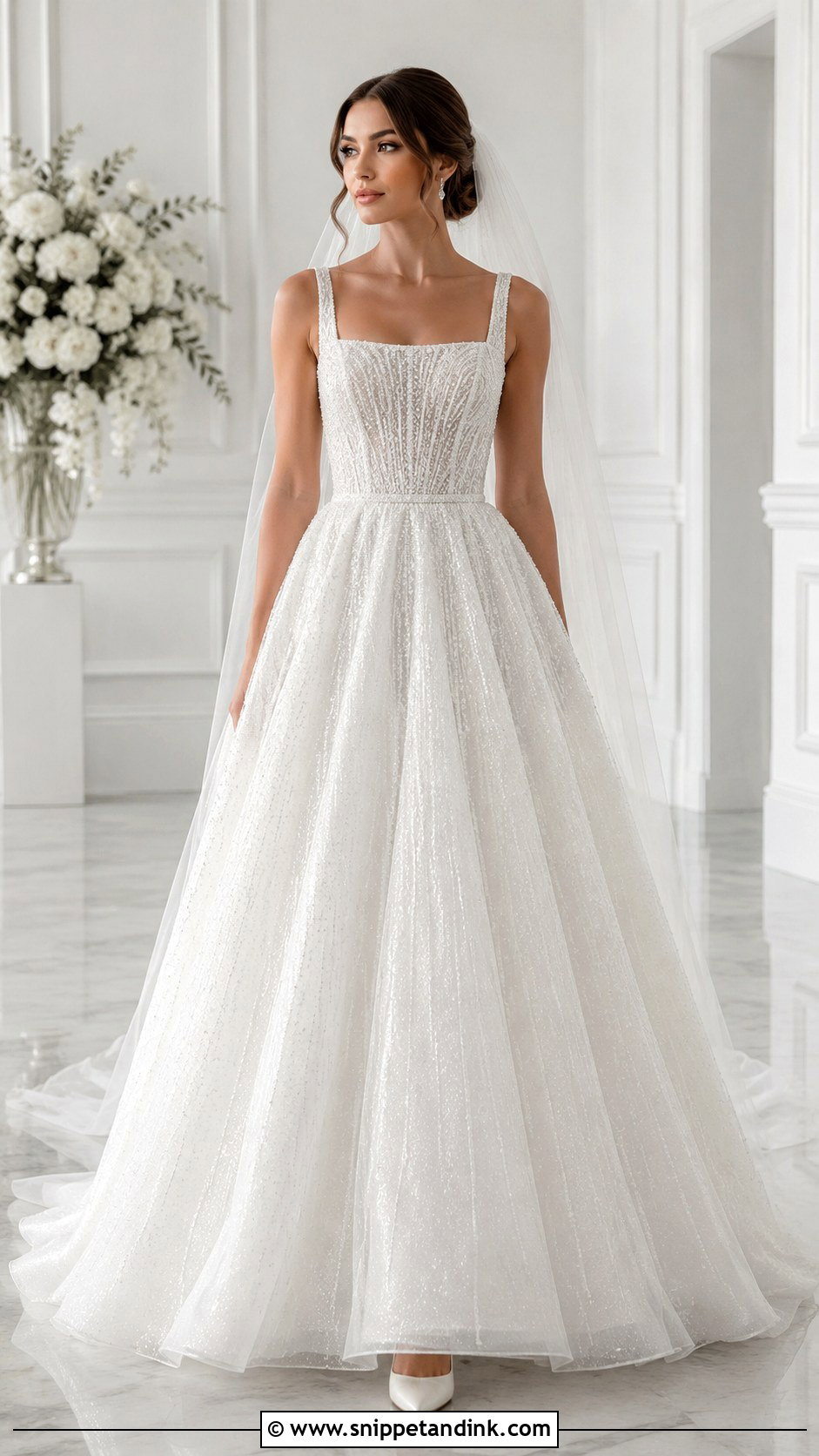 Square Neck Princess Wedding Dress With Sparkle - Snippet and Ink - 30 Princess Wedding Dresses Sparkle