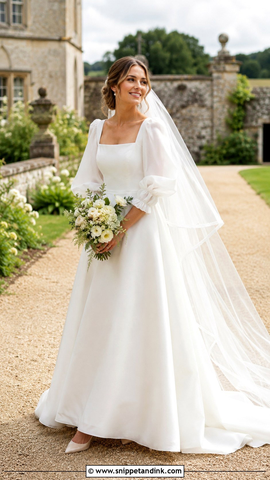 Square Neck Puff Sleeve Wedding Dress - Snippet and Ink - 20 Ethereal Wedding Dress with Sleeves