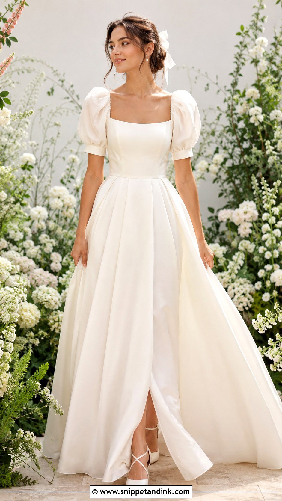 Square Neck Puff Sleeve Wedding Dress - Snippet and Ink - 25 Square Neck Wedding Dress with Sleeves