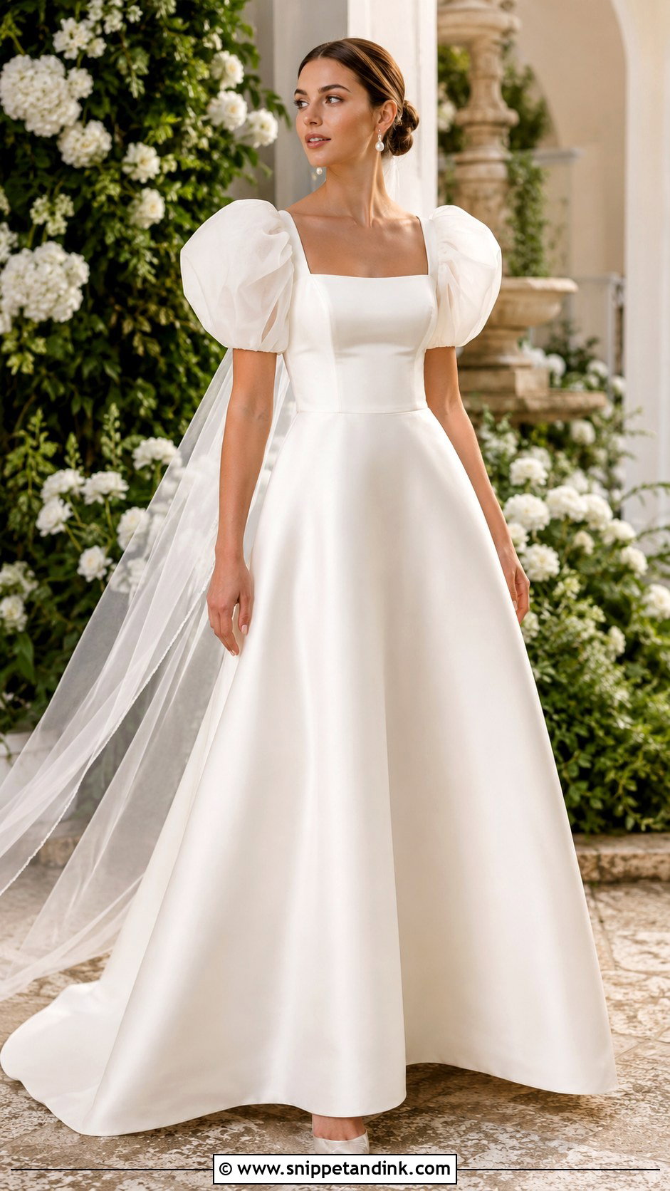 Square Neck Puff Sleeve Wedding Dress - Snippet and Ink - 20 Big Sleeve Wedding Dress Ideas