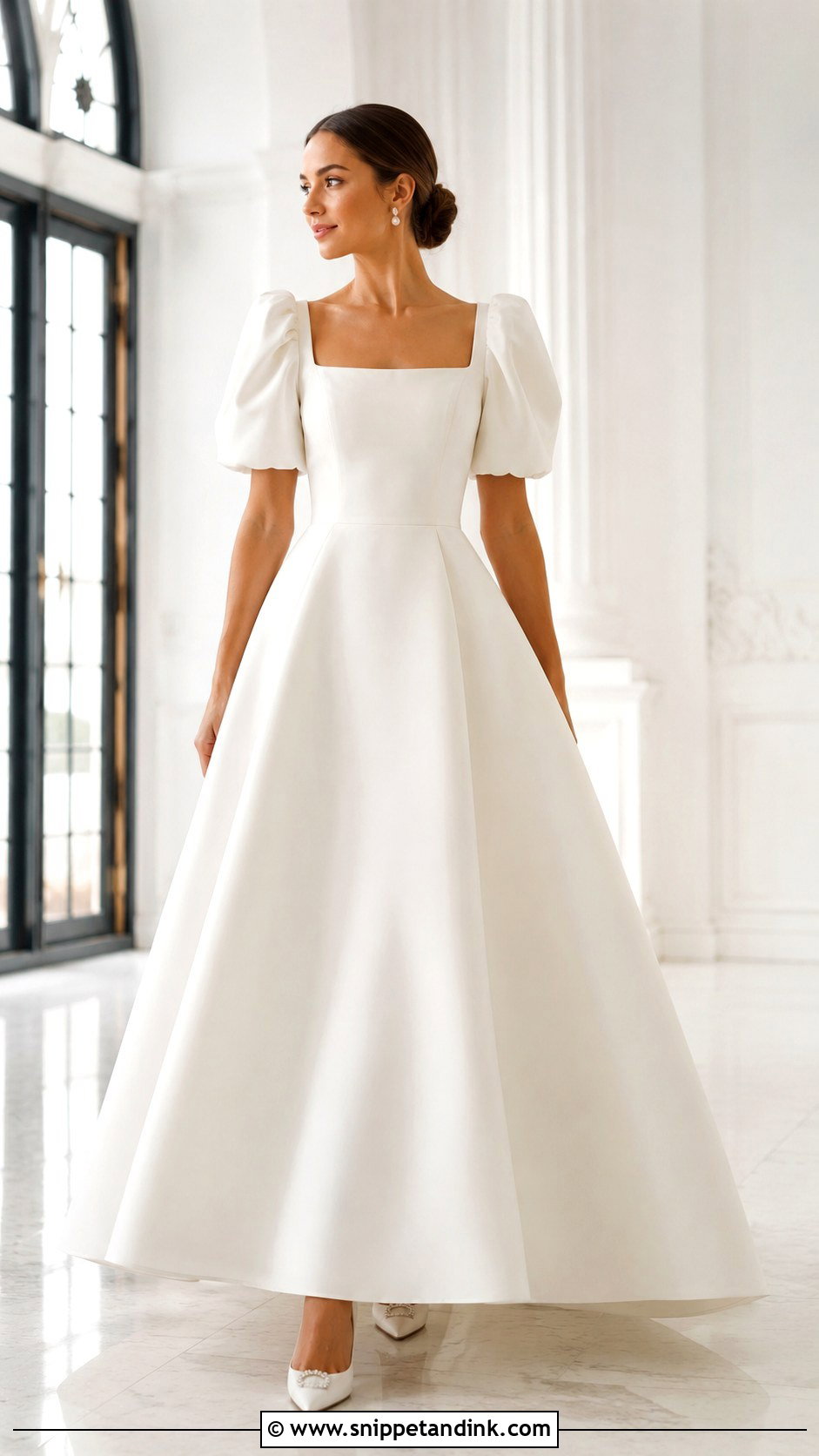 Square Neck Puff Sleeve Wedding Dress - Snippet and Ink - 30 Puff Sleeve Wedding Dress Ideas