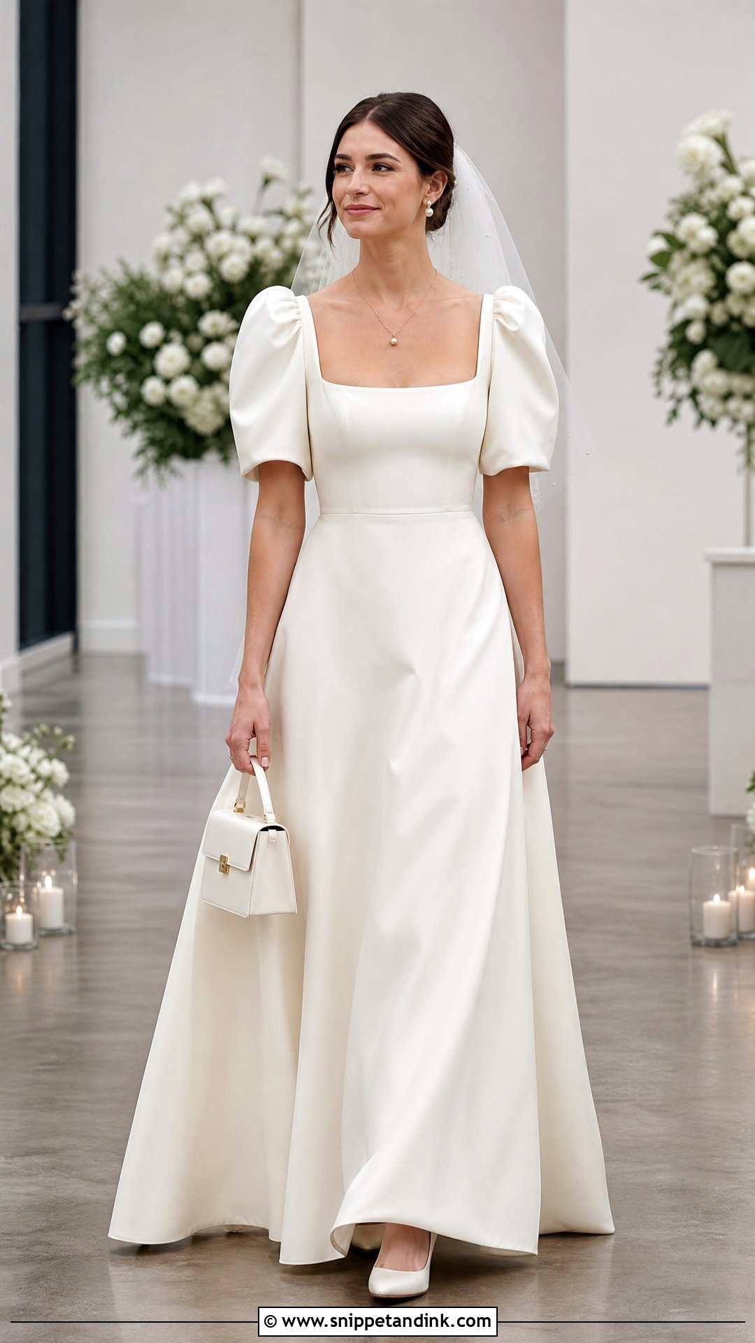 Square Neck Puffed Sleeve Wedding Dress - Snippet and Ink - 20 Puffed Sleeve Wedding Dress Ideas