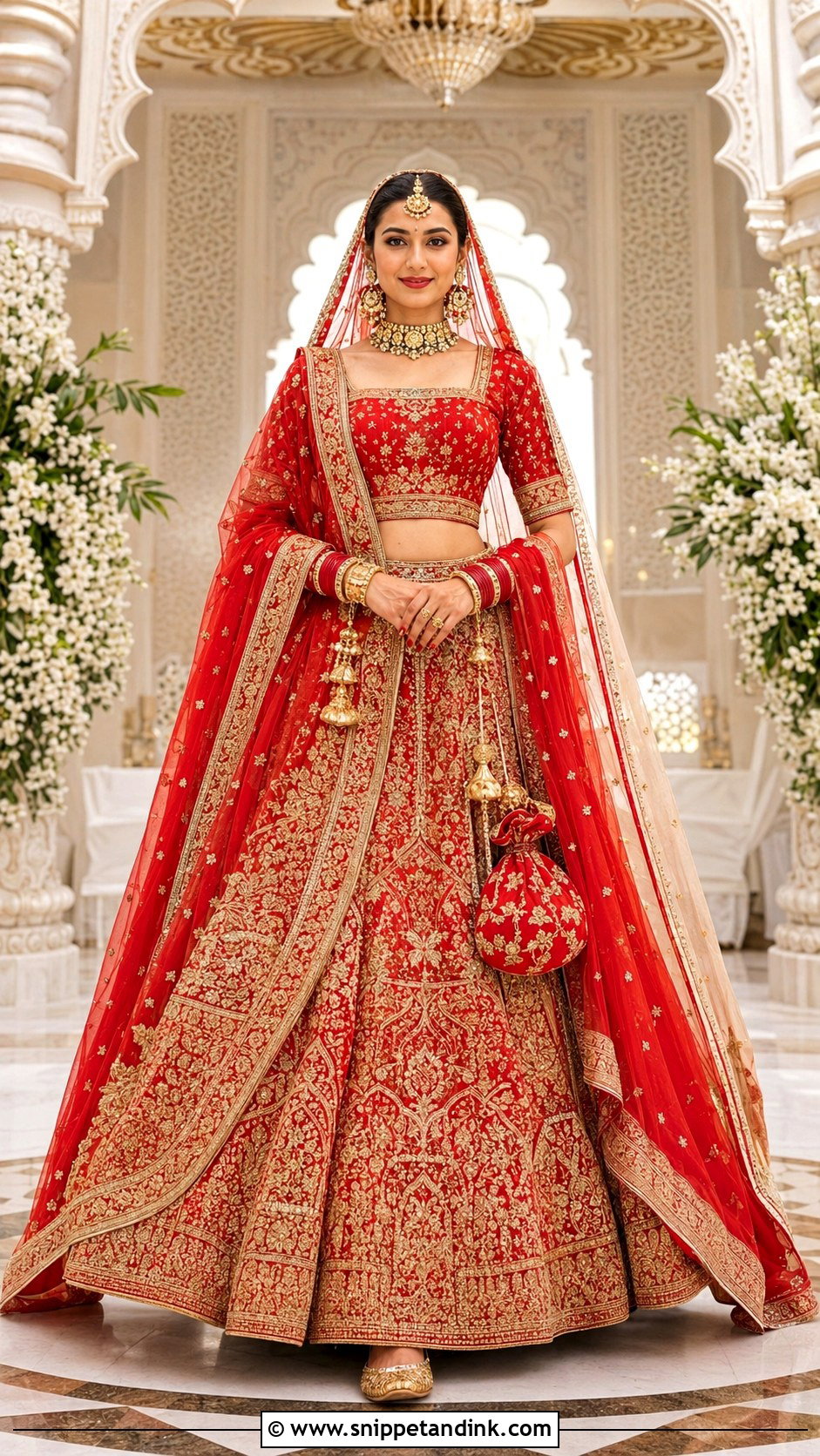 Square Neck Red Bridal Blouse With Lehenga - Snippet and Ink - 20 Red Bridal Blouse Ideas