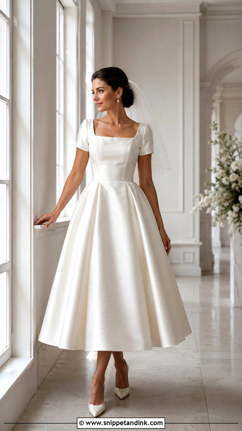 Square Neck Satin 50s Wedding Dress - Snippet and Ink - 20 50s Inspired Wedding Dress Ideas