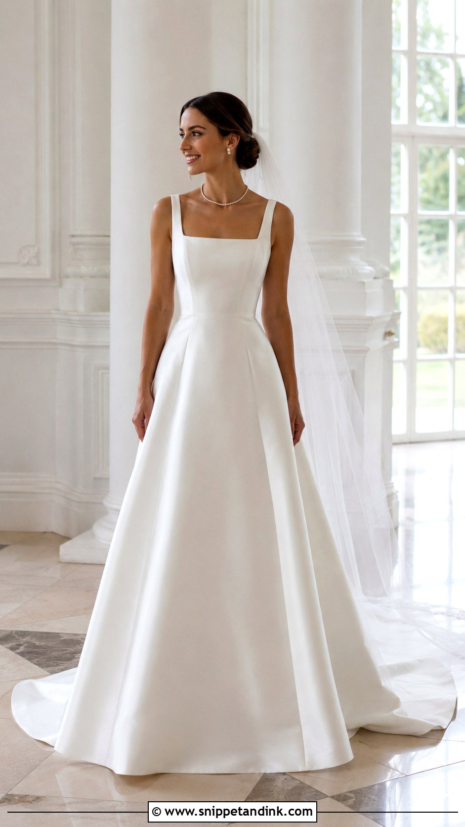 Square Neck Satin A Line Wedding Dress - Snippet and Ink - 20 Unique Vintage Elegant Wedding Dresses