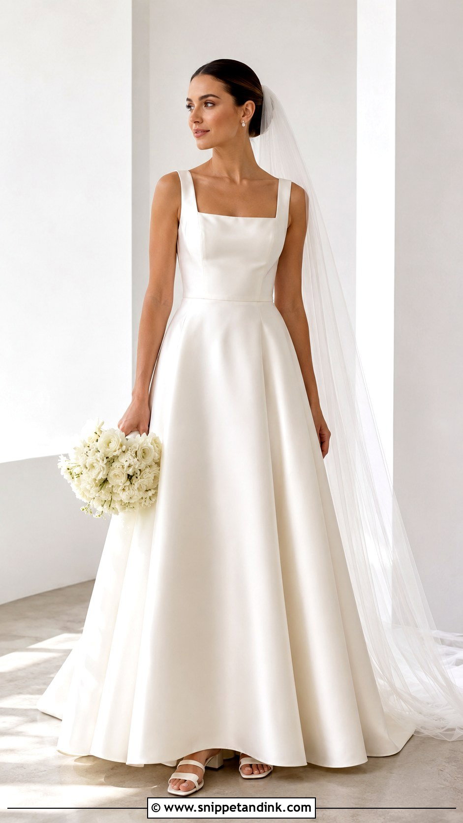 Square Neck Satin A Line Wedding Dress - Snippet and Ink - 25 Satin a Line Wedding Dress Ideas