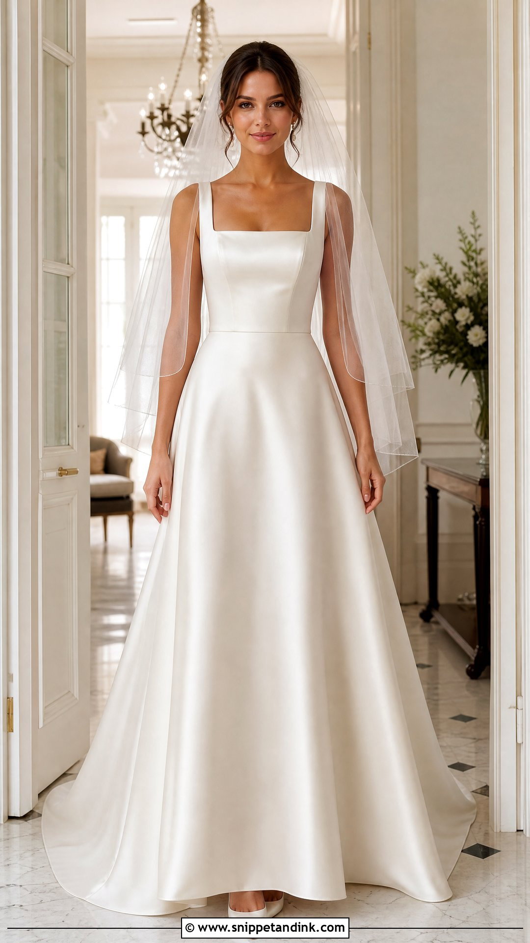 Square Neck Satin A Line Wedding Dress - Snippet and Ink - 25 Simple Romantic Wedding Dress Ideas