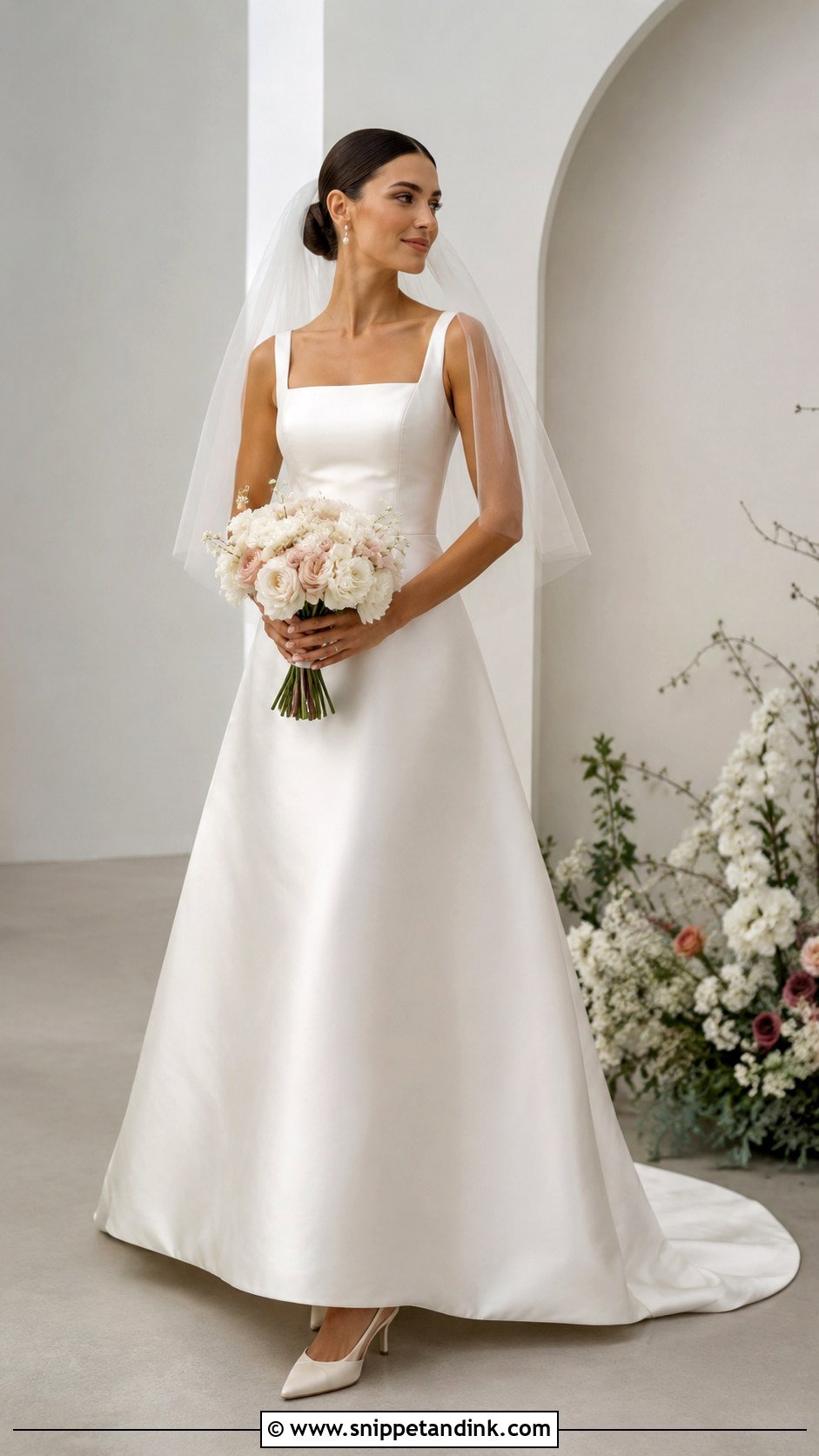Square Neck Satin A Line Wedding Dress - Snippet and Ink - 20 Allure Bridal Couture Ideas