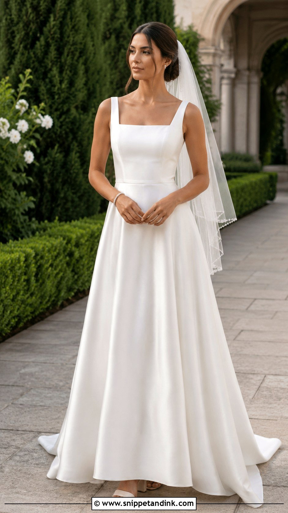 Square Neck Satin A Line Wedding Dress - Snippet and Ink - 20 Classy Satin Wedding Dress Ideas