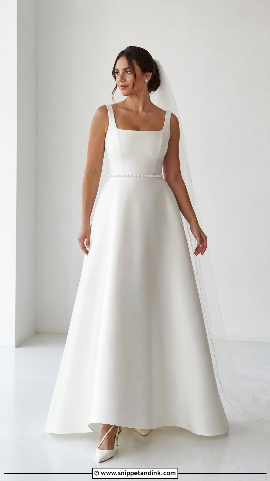 Square Neck Satin A Line Wedding Dress - Snippet and Ink - 20 Wedding Dress for Pear Shape Ideas