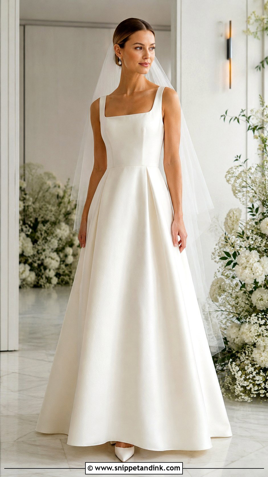 Square Neck Satin A Line Wedding Dress With Wide Straps - Snippet and Ink - 20 A Line Wedding Dress with Straps Ideas
