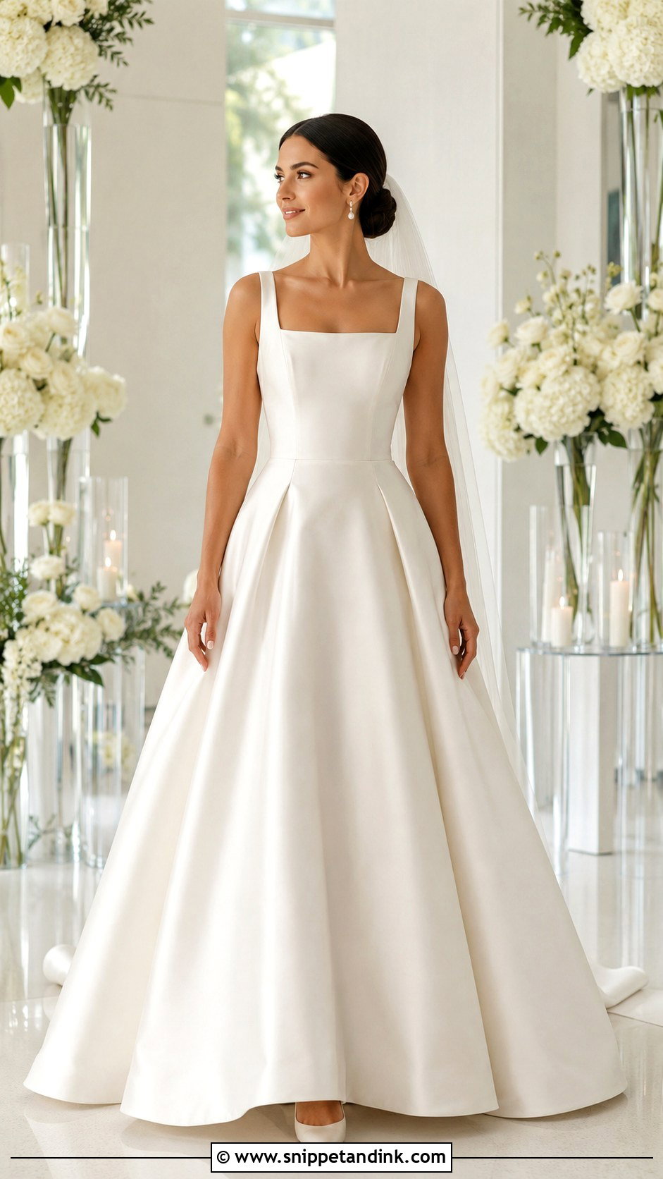 Square Neck Satin A Line Wedding Dress - Snippet and Ink - 20 Simple Unique Wedding Dresses