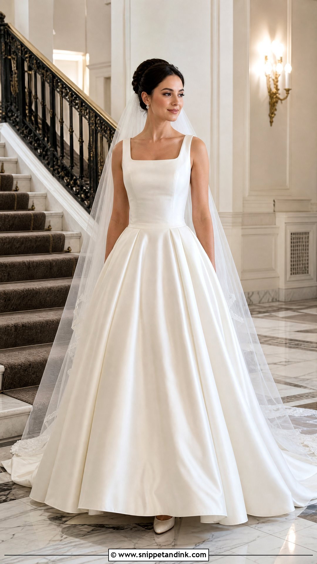 Square Neck Satin Ball Gown Wedding Dress - Snippet and Ink - 20 Square Wedding Dress Ideas