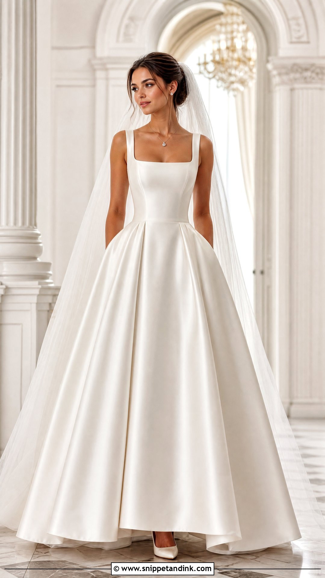 Square Neck Satin Ball Gown Wedding Dress - Snippet and Ink - 20 Wedding Dresses for Small Chest