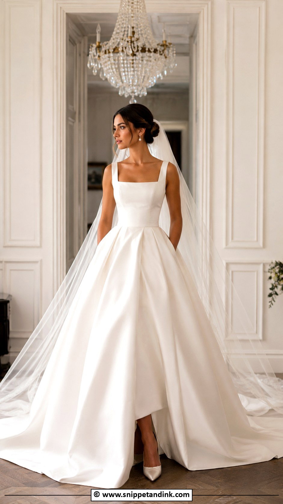 Square Neck Satin Ball Gown Wedding Dress - Snippet and Ink - 35 Square Neck Wedding Dress Ideas
