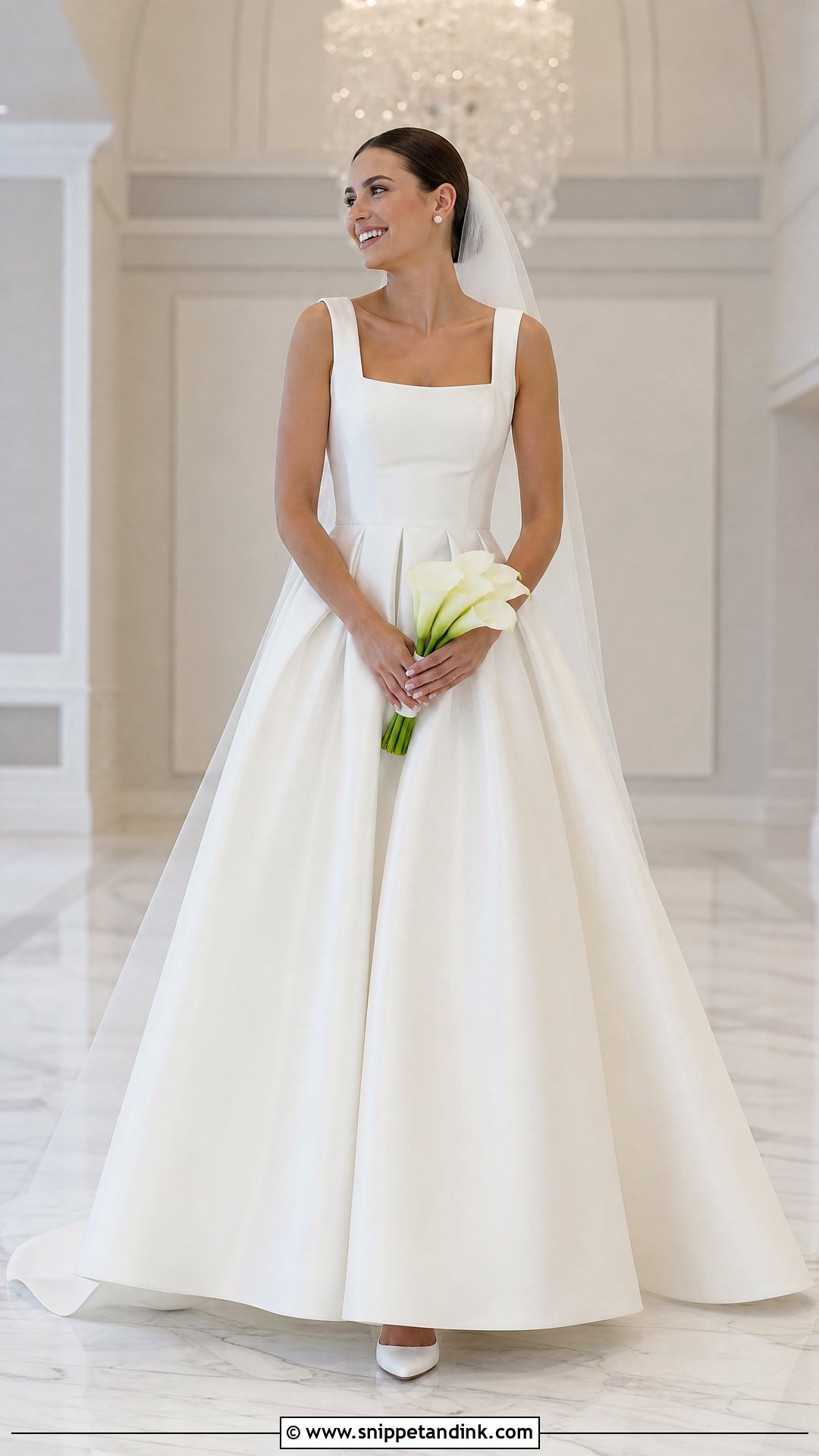 Square Neck Satin Ball Gown - Snippet and Ink - 20 Plain Satin Wedding Dress Ideas
