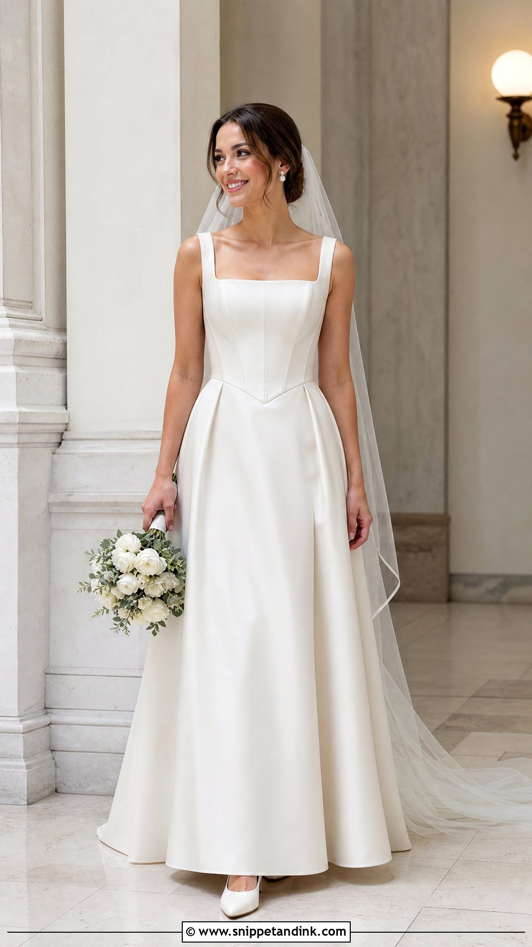 Square Neck Satin Basque Waist Wedding Dress - Snippet and Ink - 20 Satin Basque Waist Wedding Dress Ideas