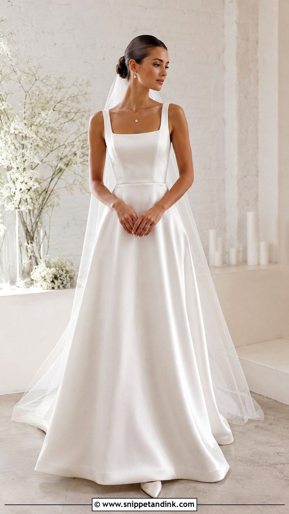 Square Neck Satin Bridal Dress - Snippet and Ink - 20 Beautiful Bridal Dresses