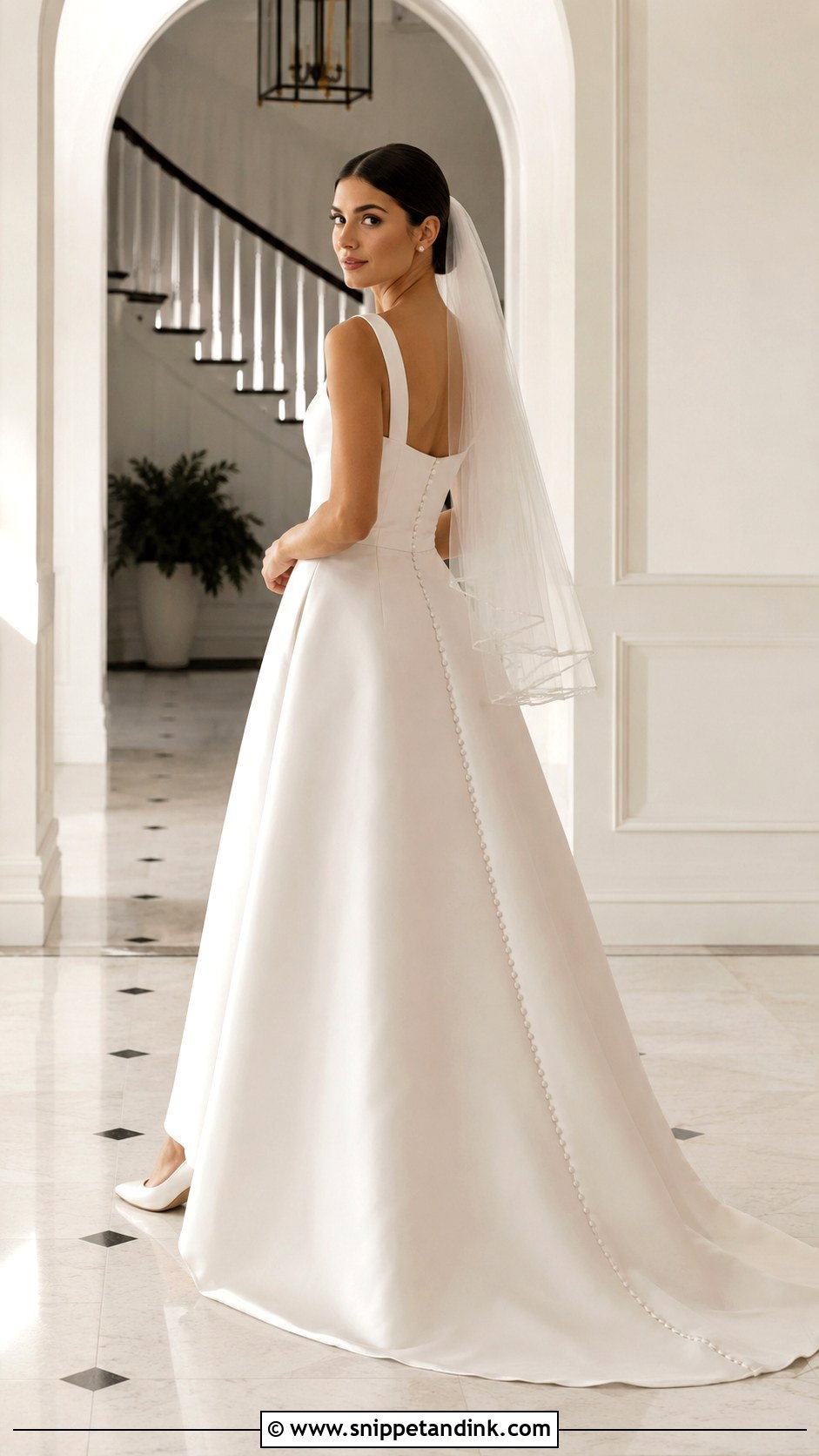 Square Neck Satin Button Back Wedding Dress - Snippet and Ink - 20 Button Back Wedding Dress Ideas