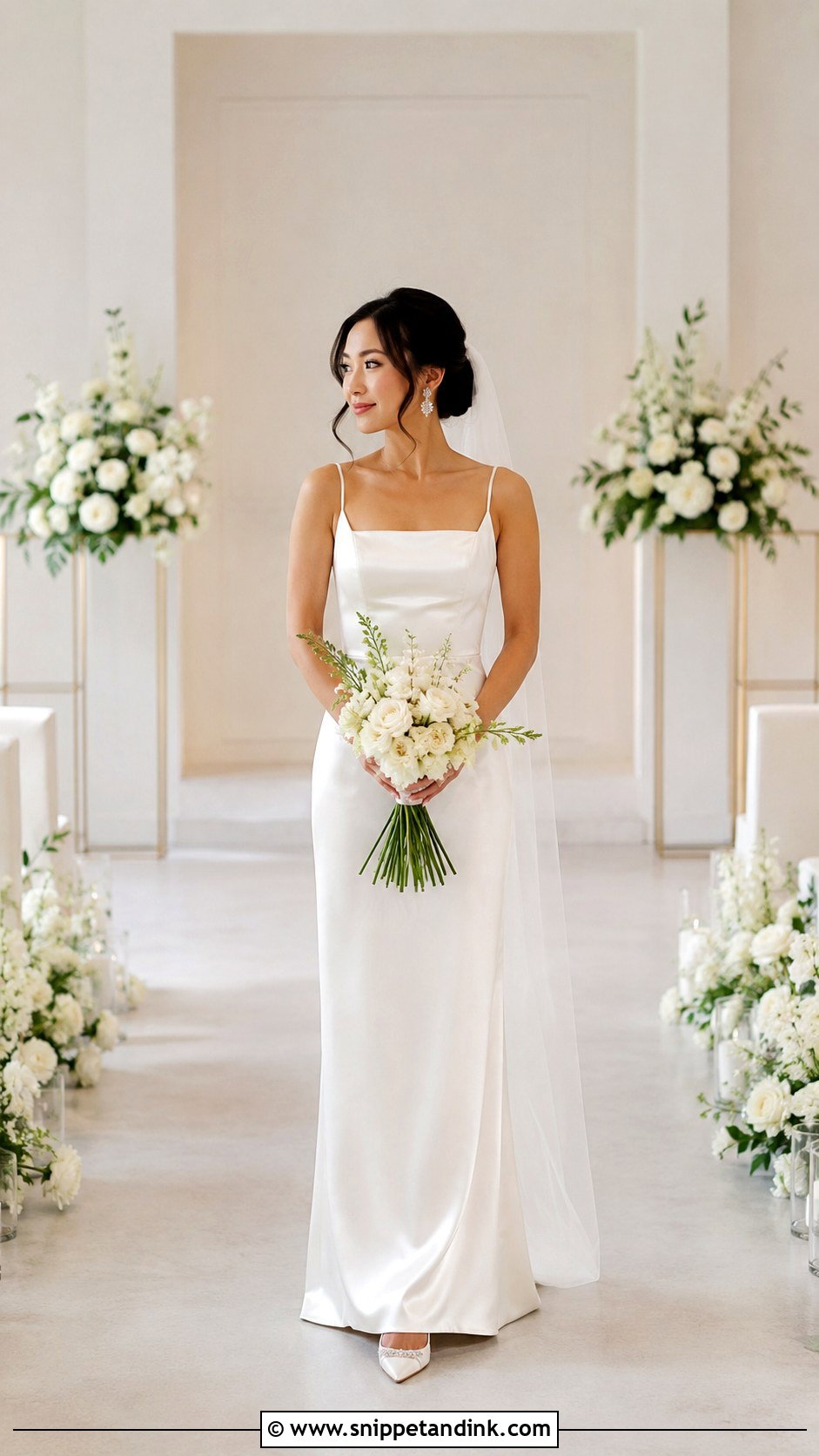 Square Neck Satin Column Wedding Dress - Snippet and Ink - 20 Best Wedding Dresses for Short Brides