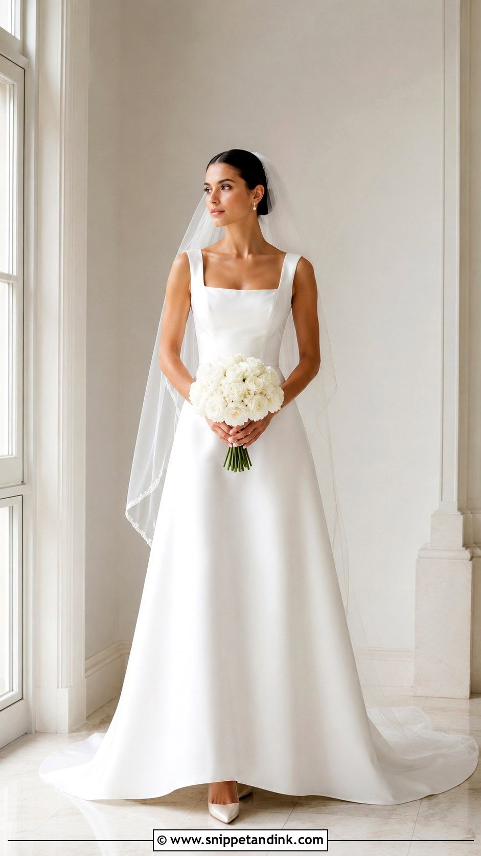 Square Neck Satin Court Train Dress - Snippet and Ink - 20 Bridal Train Dresses
