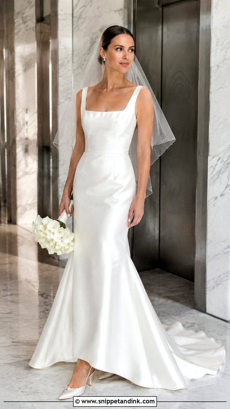 Square Neck Satin Fit And Flare Wedding Dress - Snippet and Ink - 25 Satin Fit and Flare Wedding Dress Ideas