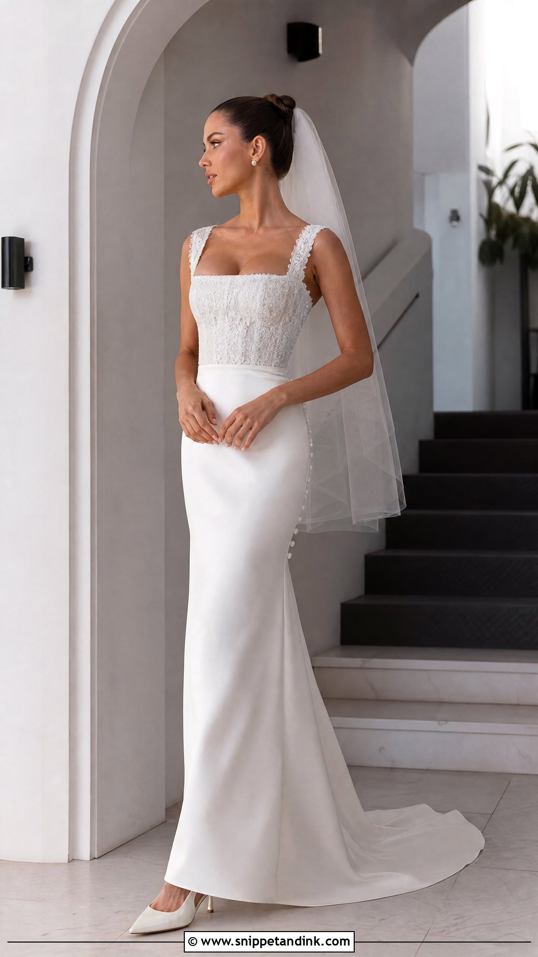 Square Neck Satin Lace Wedding Dress - Snippet and Ink - 20 Satin Lace Wedding Dress Ideas