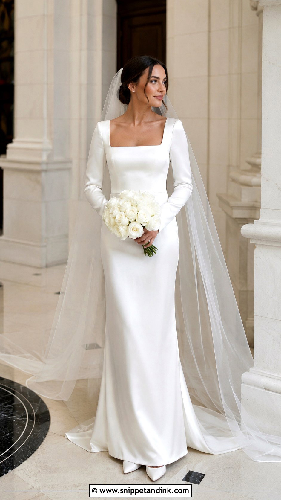 Square Neck Satin Long Sleeve Wedding Dress - Snippet and Ink - 20 Classy Simple Long Sleeve Wedding Dress Ideas
