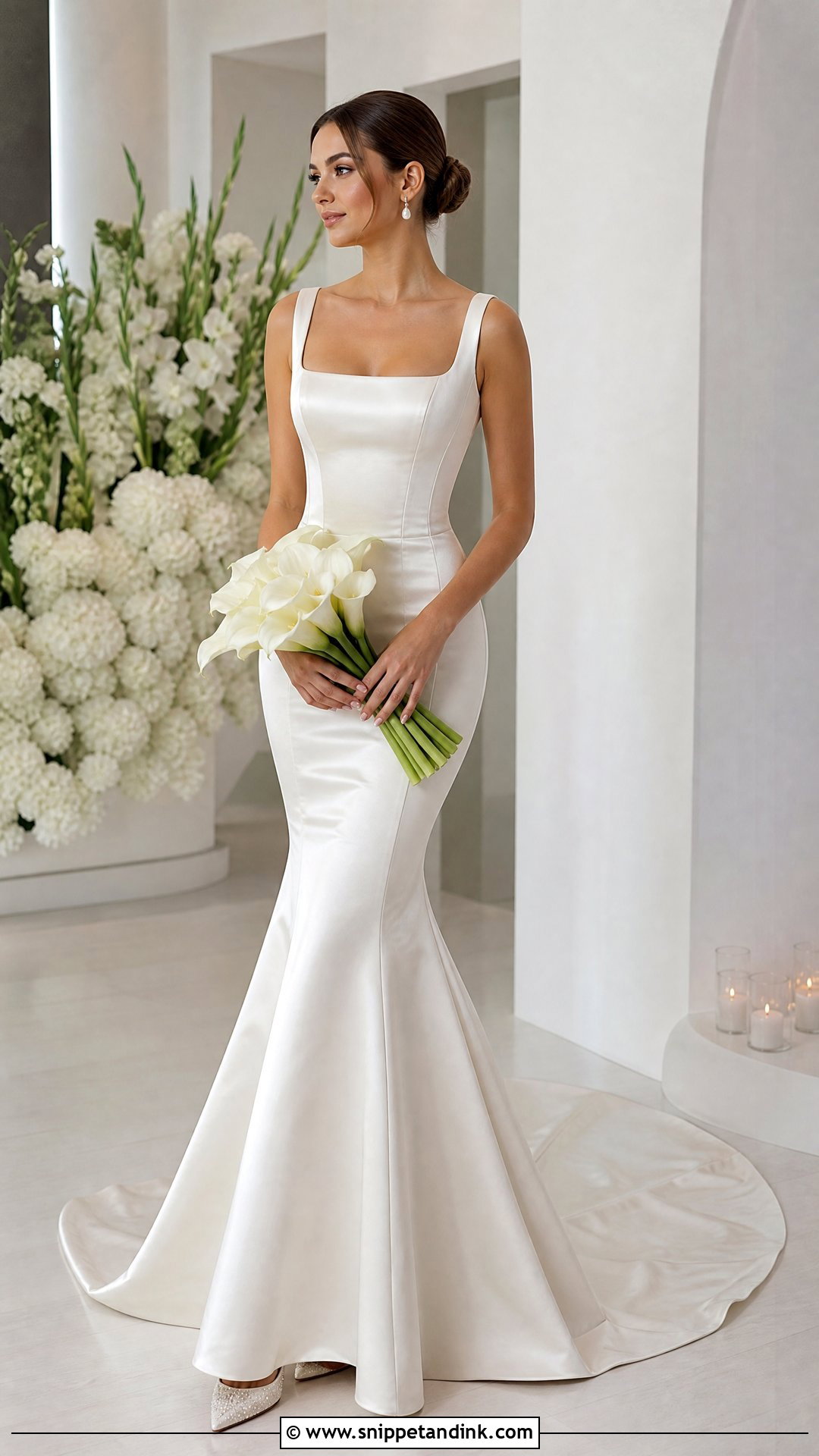 Square Neck Satin Mermaid Wedding Gown - Snippet and Ink - 20 Satin Wedding Gown Mermaid Ideas