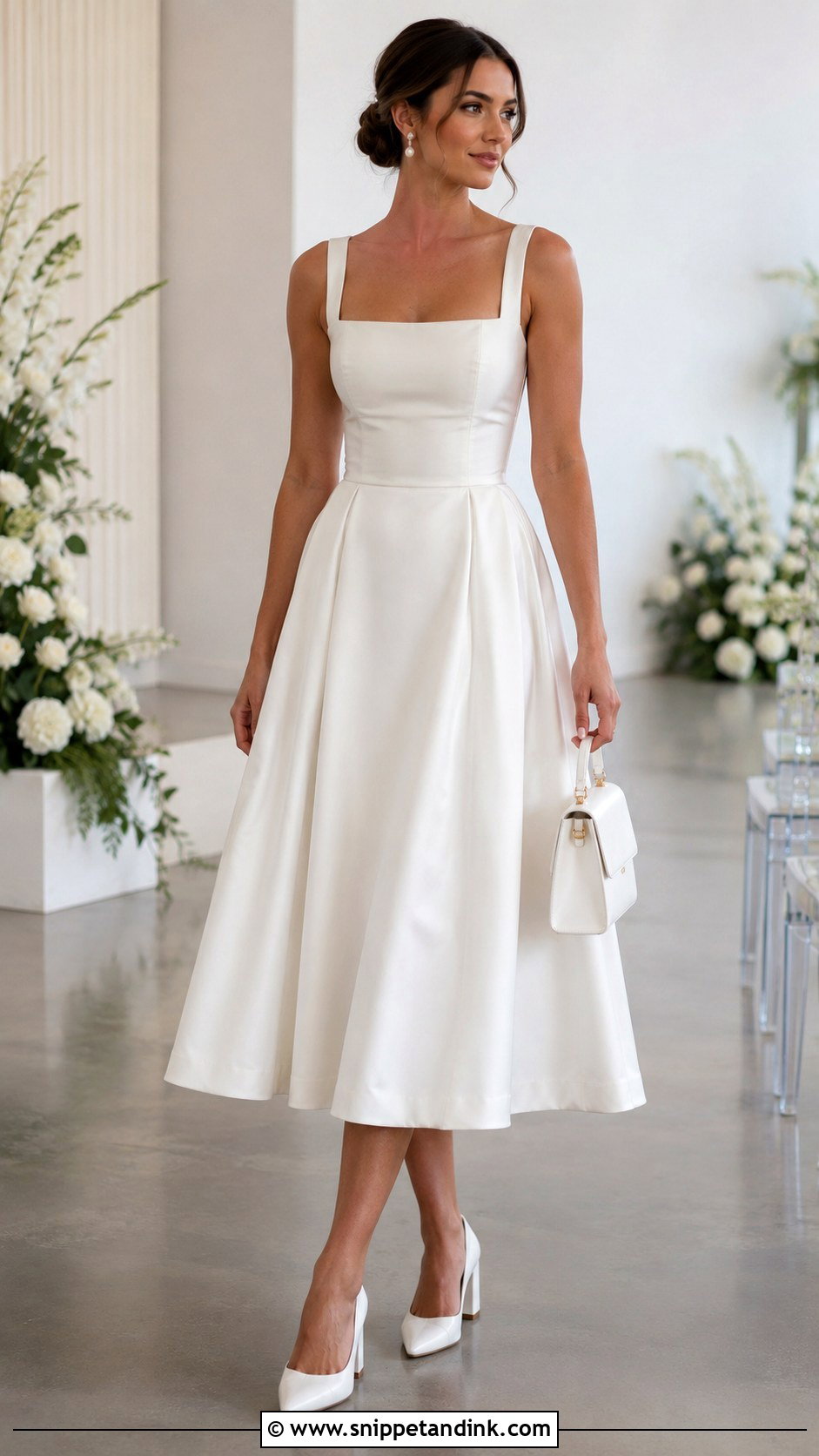 Square Neck Satin Midi Bride Dress - Snippet and Ink - 20 Midi Bride Dress Ideas