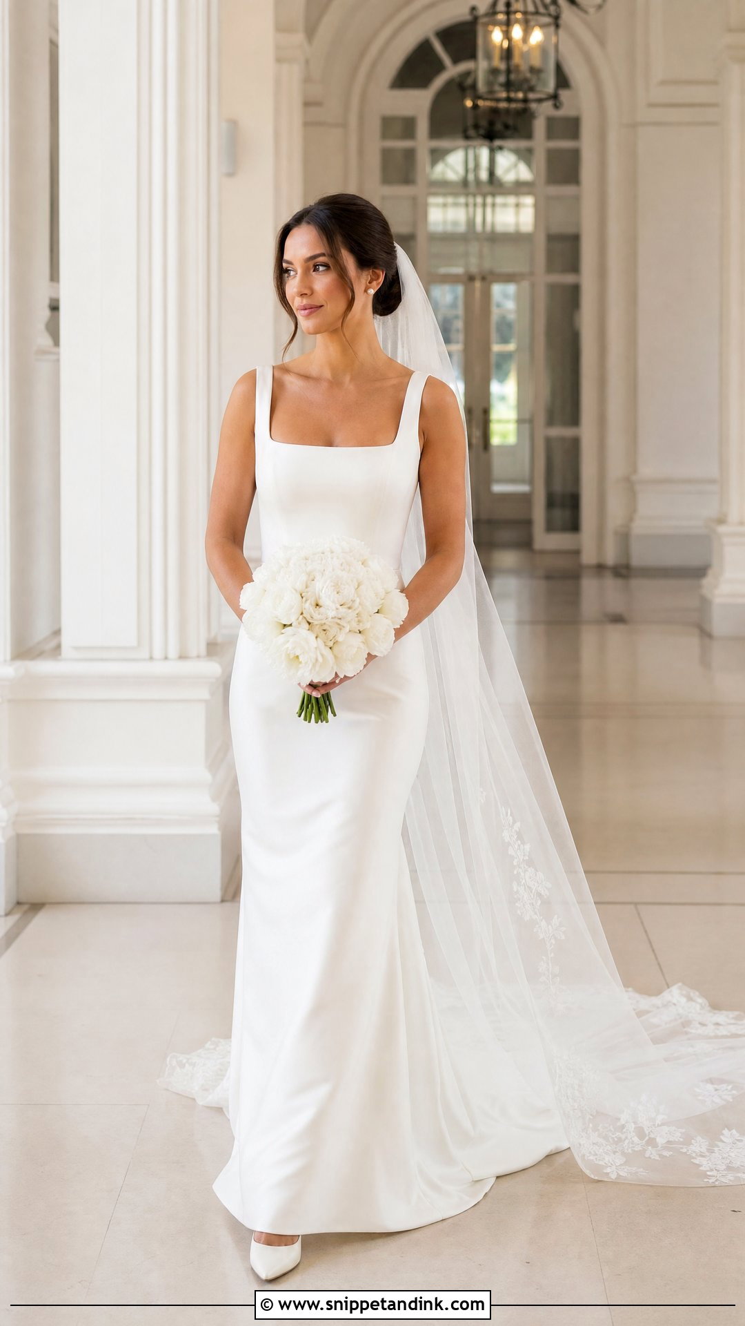 Square Neck Satin Sheath Wedding Dress - Snippet and Ink - 20 Satin Sheath Wedding Dress Ideas