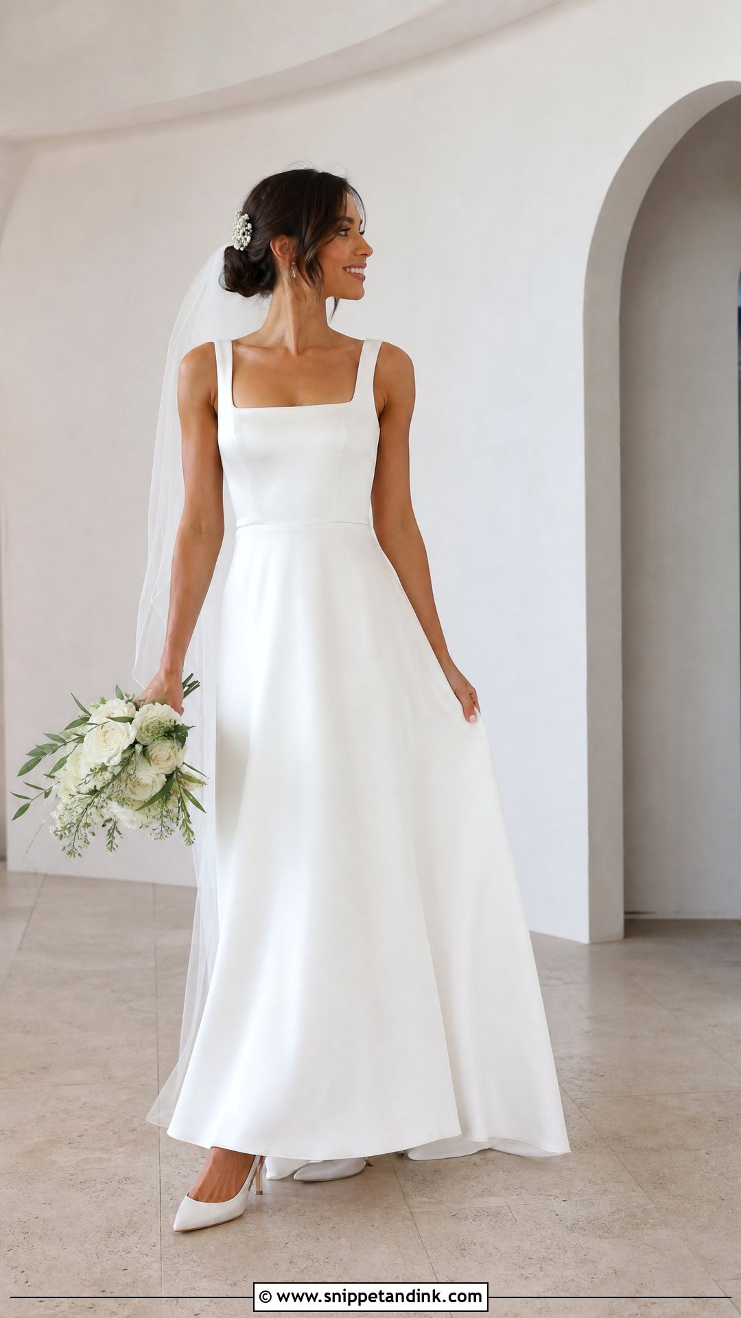Square Neck Satin Wedding Dress - Snippet and Ink - 25 Bridal Satin Dress Style Ideas