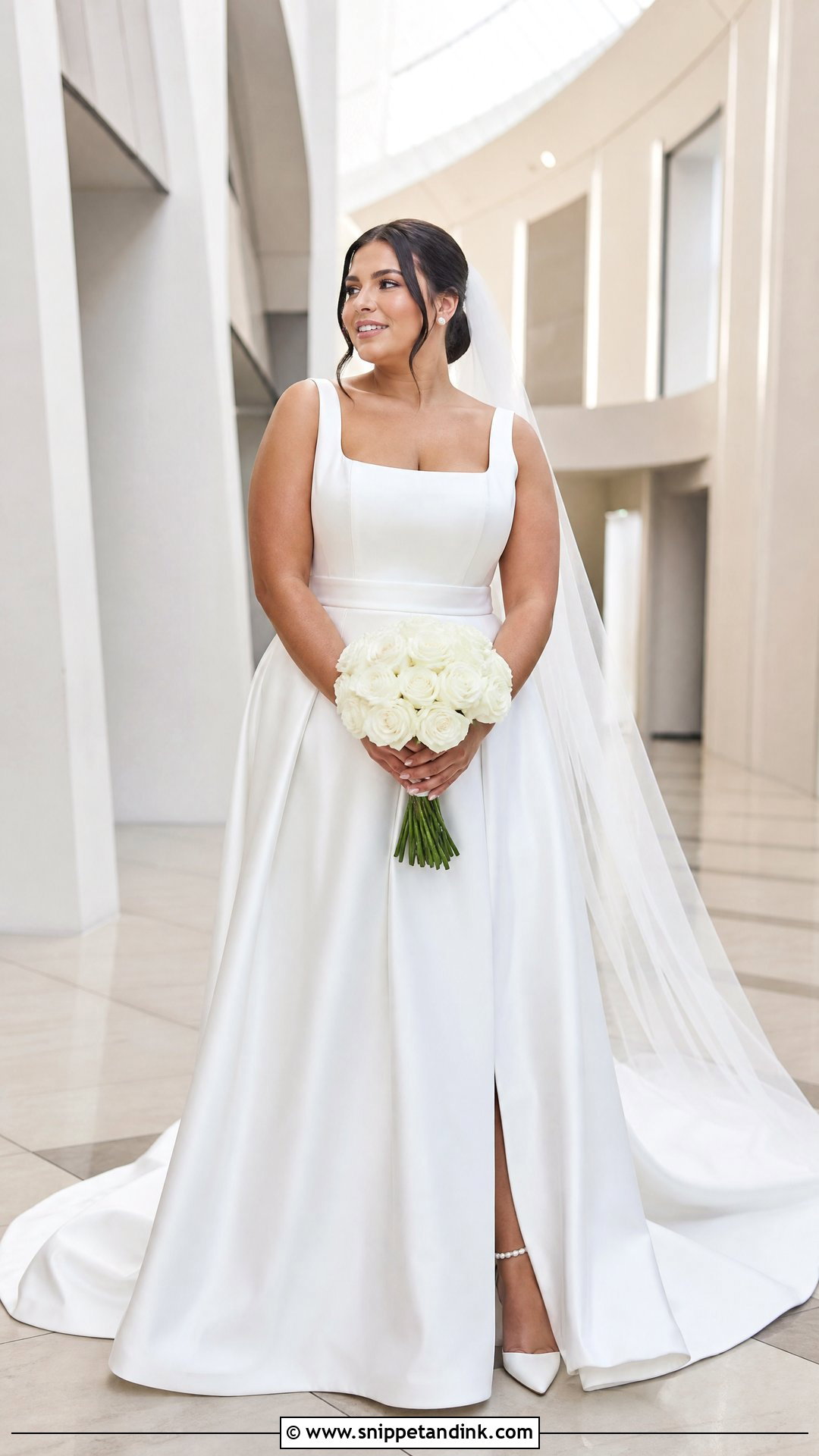 Square Neck Satin Wedding Dress - Snippet and Ink - 25 Wedding Dress Curvy Bride Ideas