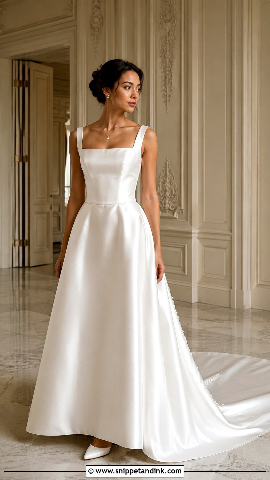 Square Neck Satin Wedding Dress - Snippet and Ink - 20 Bridgerton Inspired Wedding Dresses