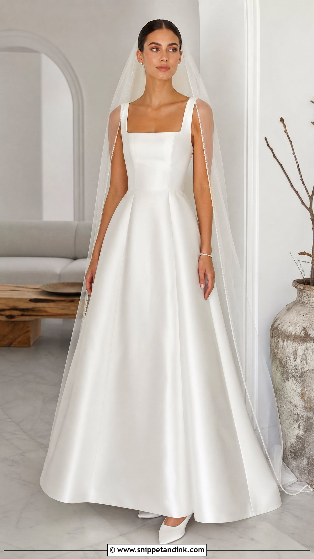 Square Neck Satin Wedding Dress - Snippet and Ink - 20 Small Bust Wedding Dress Ideas