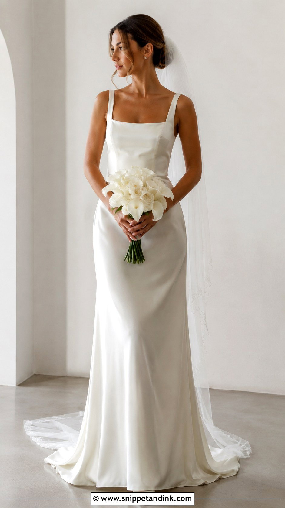 Square Neck Satin Wedding Dress - Snippet and Ink - 30 Old Hollywood Wedding Dress Ideas