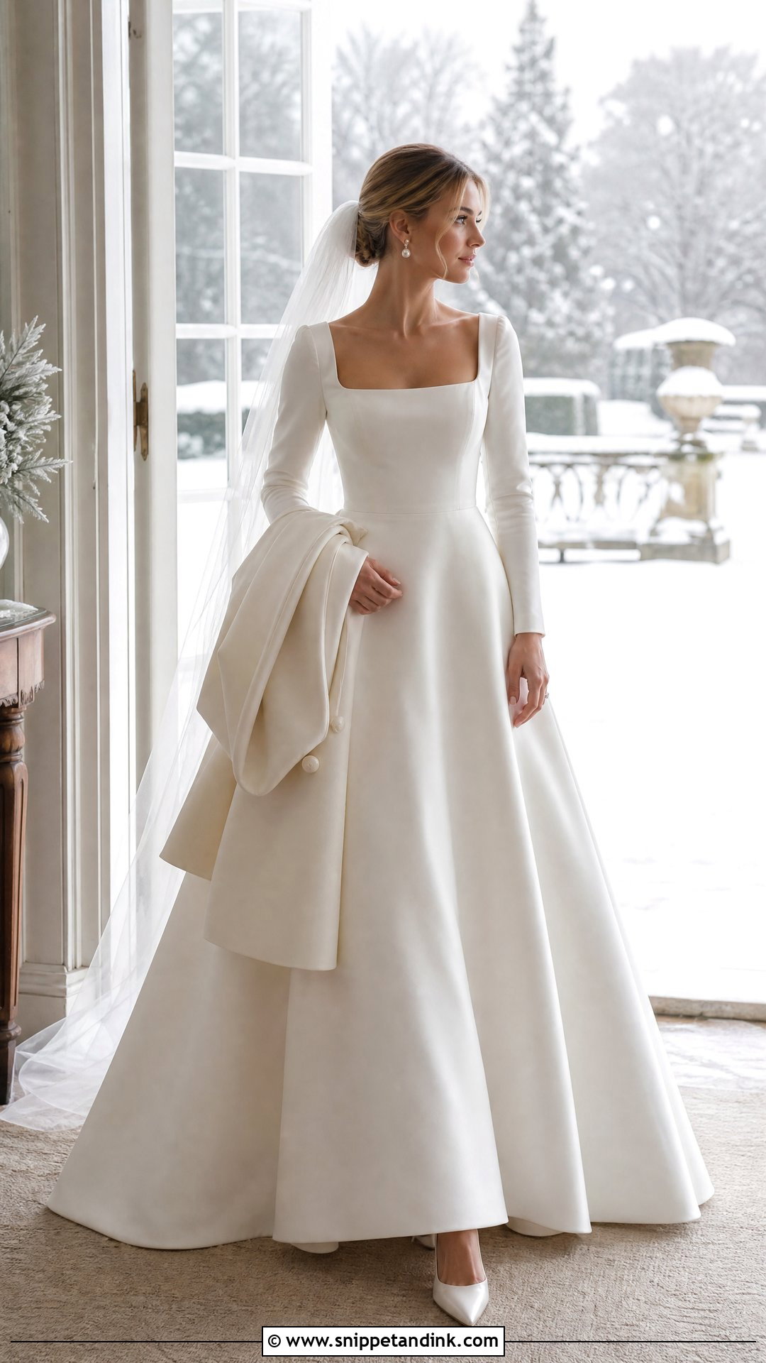 Square Neck Satin Wedding Dress - Snippet and Ink - 20 Winter Wonderland Wedding Dress Ideas
