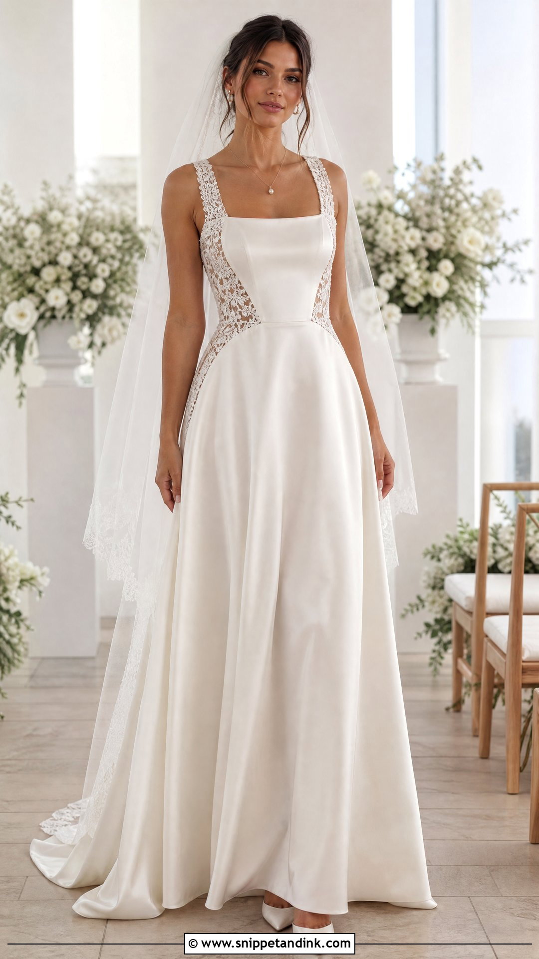 Square Neck Satin Wedding Dress With Lace Panels - Snippet and Ink - 20 Satin and Lace Wedding Dresses