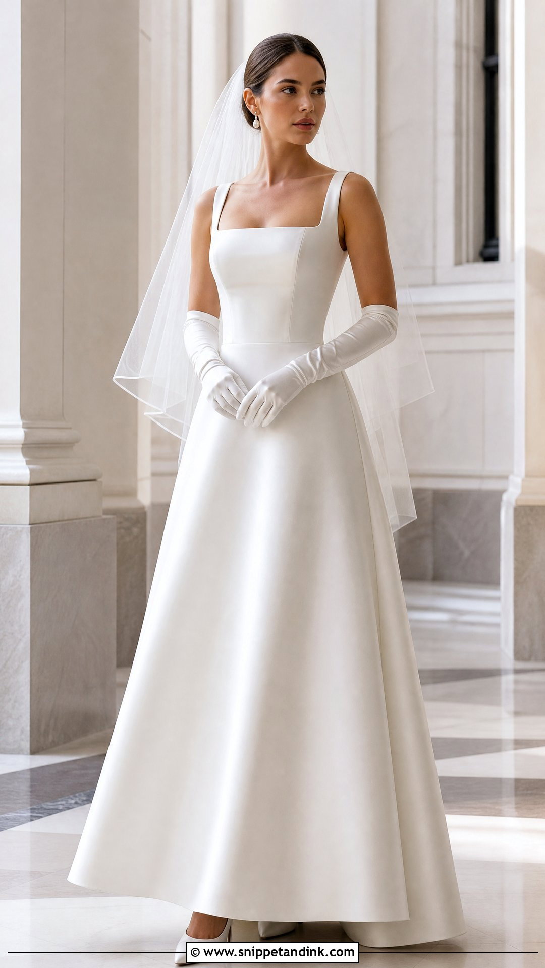 Square Neck Satin Wedding Dress With Wrist Gloves - Snippet and Ink - 20 Satin Wedding Dress with Gloves Ideas
