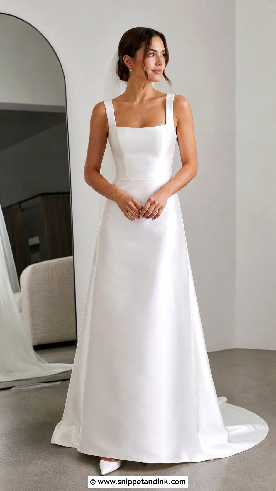 Square Neck Satin Wedding Gown - Snippet and Ink - 30 Satin Wedding Gown Ideas