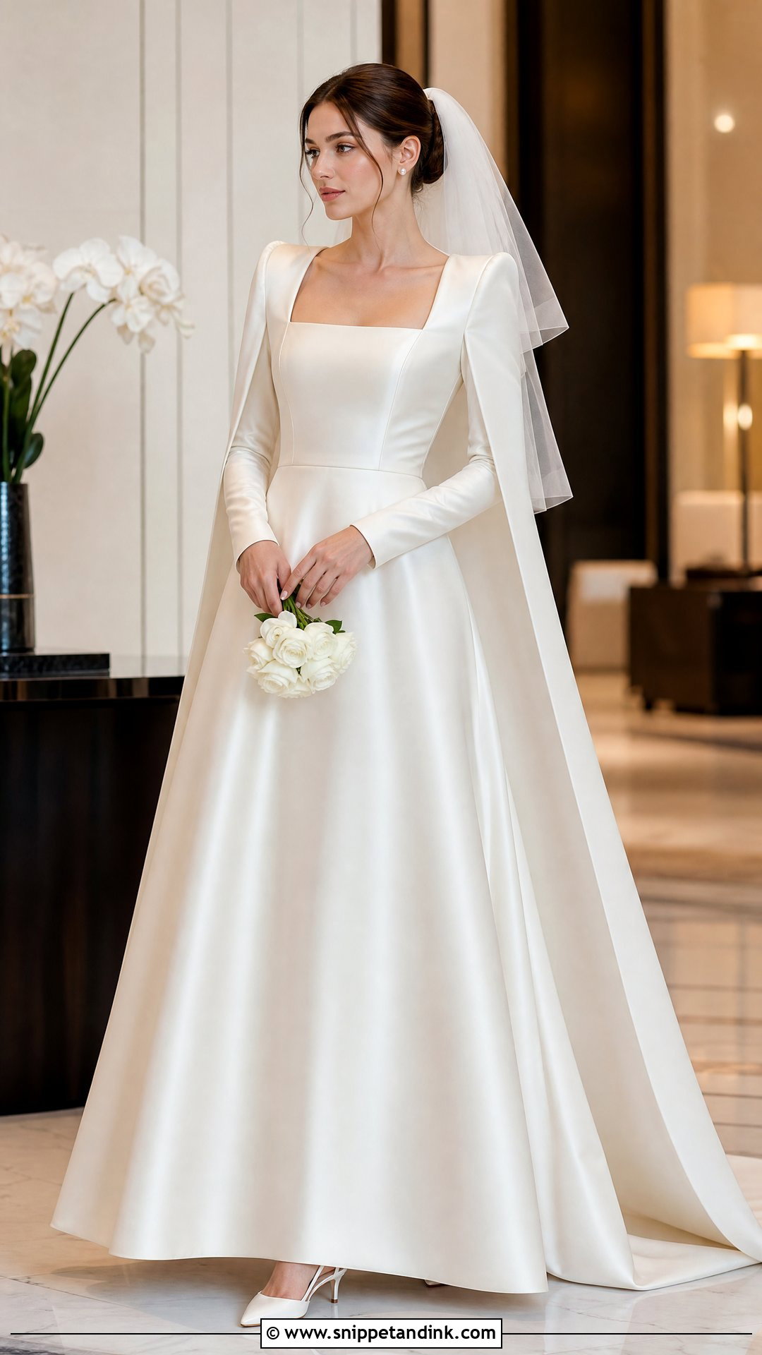 Square Neck Satin Winter Wedding Dress - Snippet and Ink - 20 Simple Winter Wedding Dress Ideas
