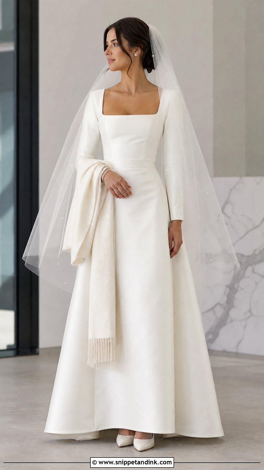 Square Neck Satin Winter Wedding Gown - Snippet and Ink - 25 Winter Wedding Gowns