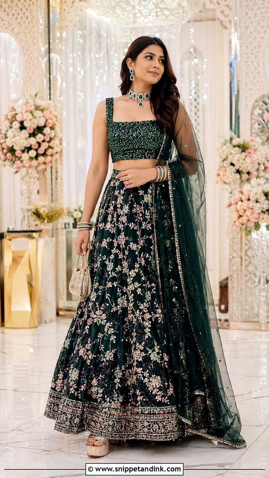 Square Neck Sequin Blouse With Lehenga - Snippet and Ink - 20 Grand Blouse Designs for Marriage