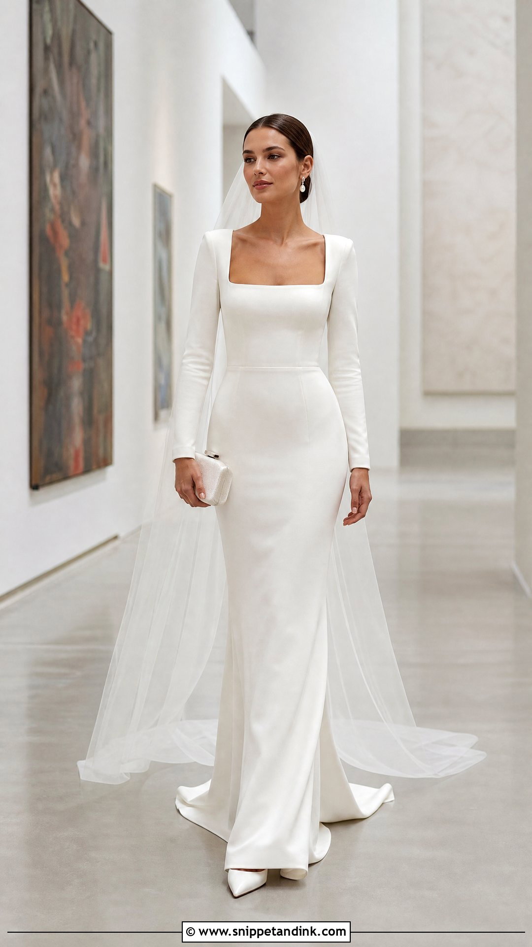 Square Neck Sheath Wedding Dress With Sleeves - Snippet and Ink - 20 Sheath Wedding Dress with Sleeves