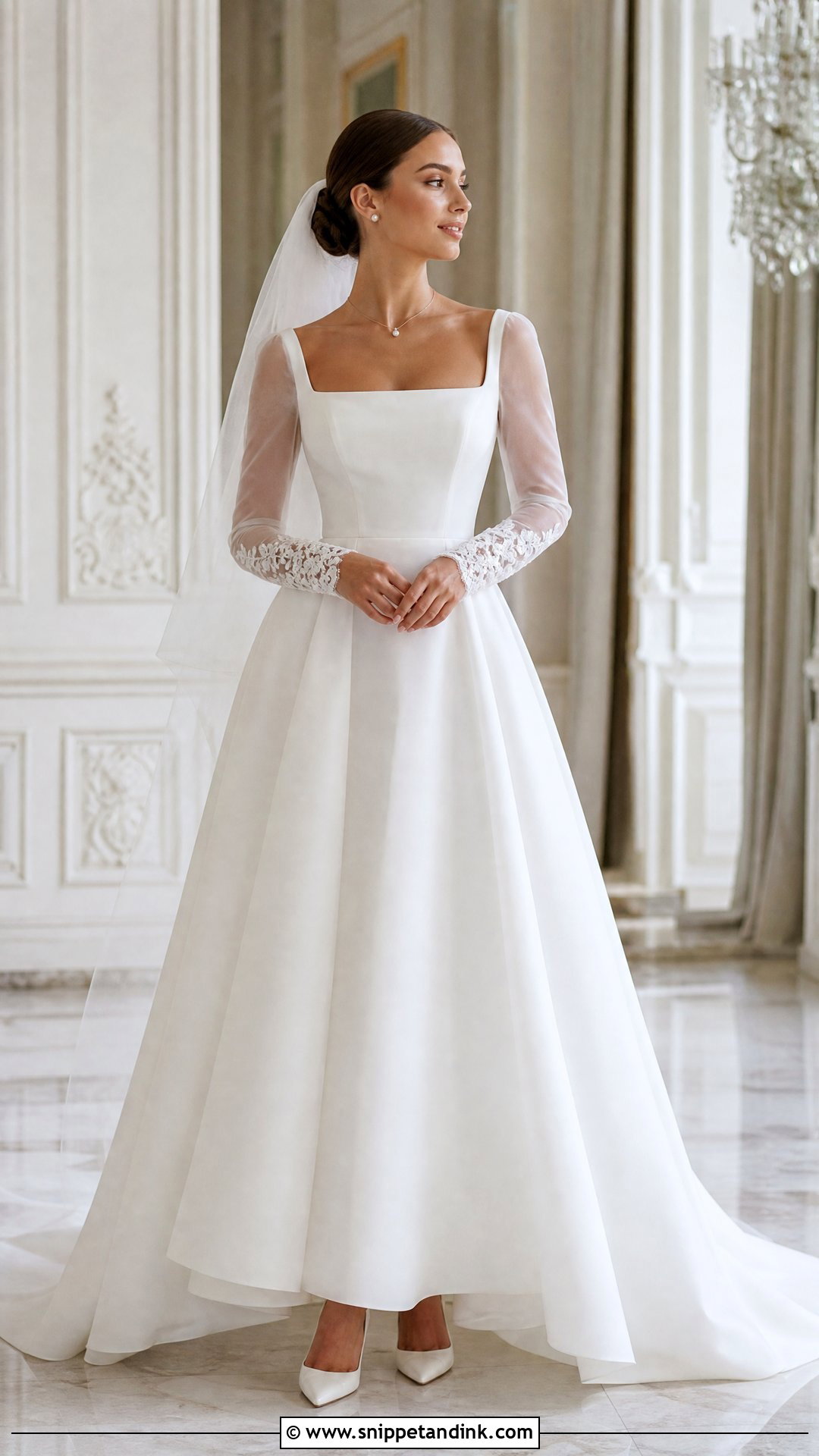Square Neck Sheer Sleeve Wedding Dress - Snippet and Ink - 20 Wedding Dress Sheer Sleeves